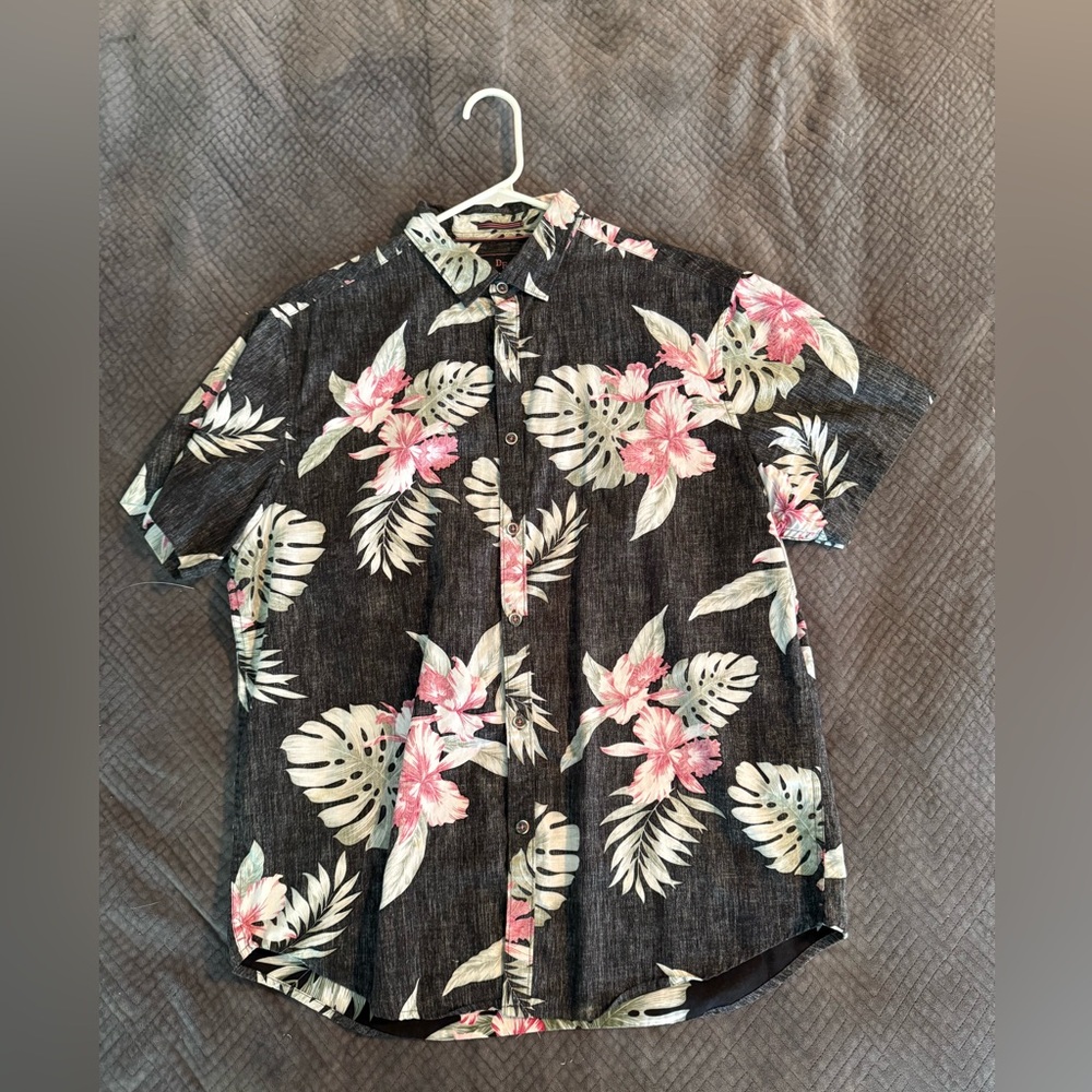 Denim & Flower Black and Pink Casual Button Down Shirt